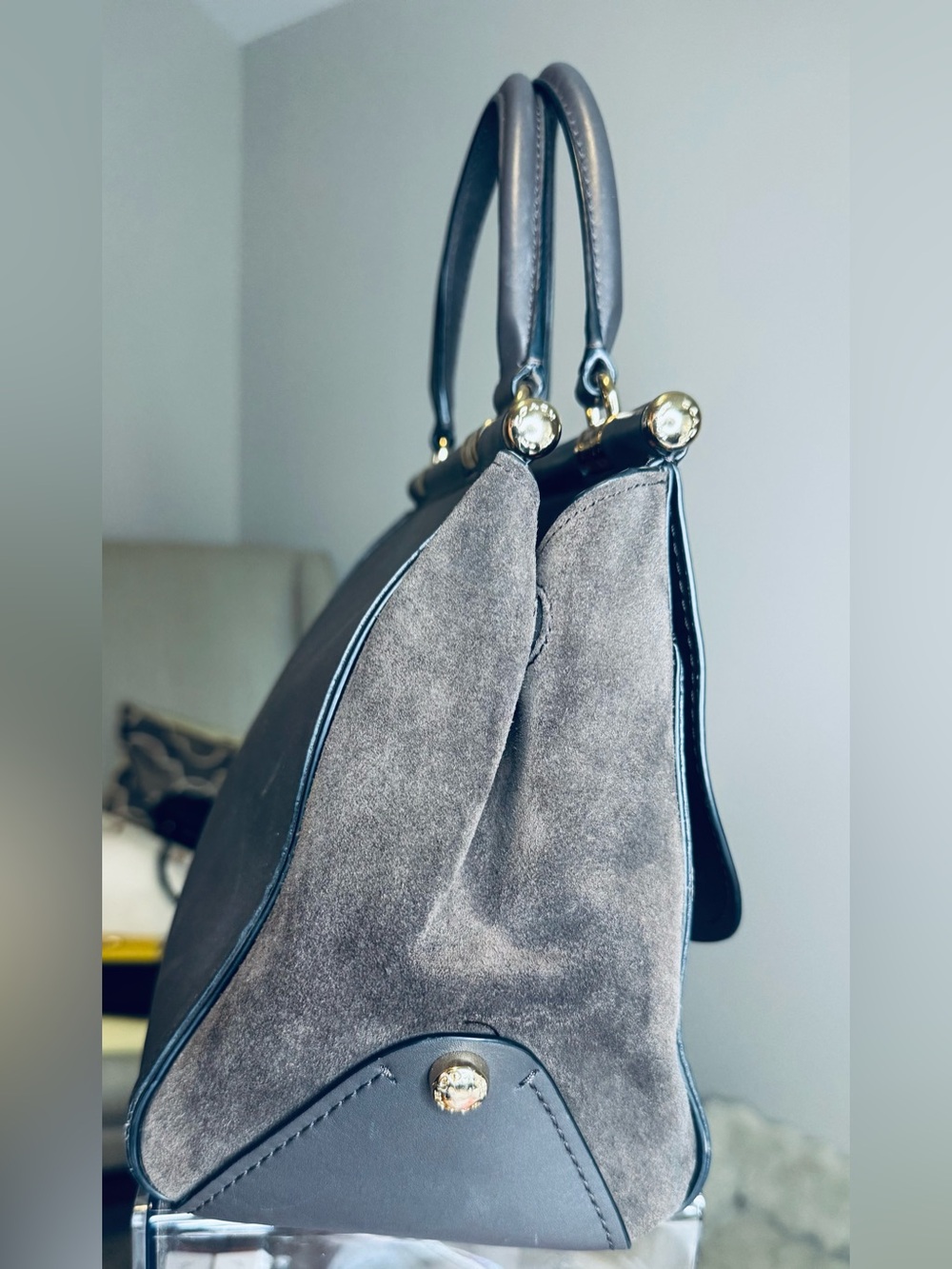 Coach Large Drifter Chocolate Suede & Pebbled Gold Hardware - Picture 6 of 10